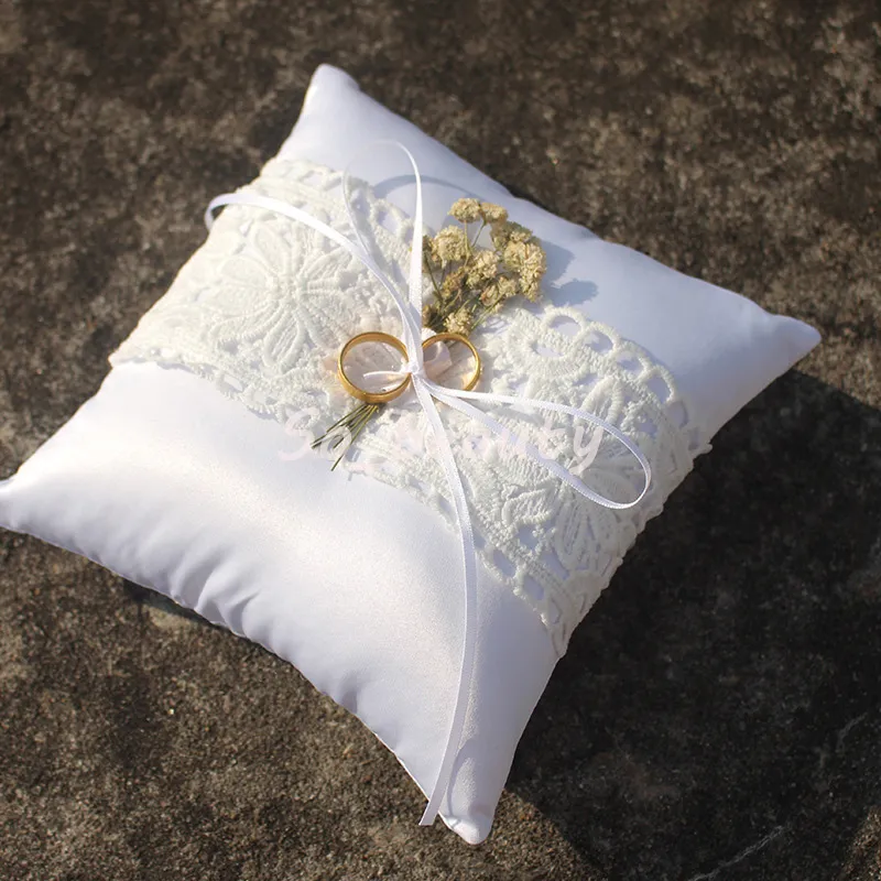 Élégant coussin d'oreiller d'anneau de mariage avec dentelle Style campagnard mariage fournisseurs créatifs décoration de haute qualité BS8856