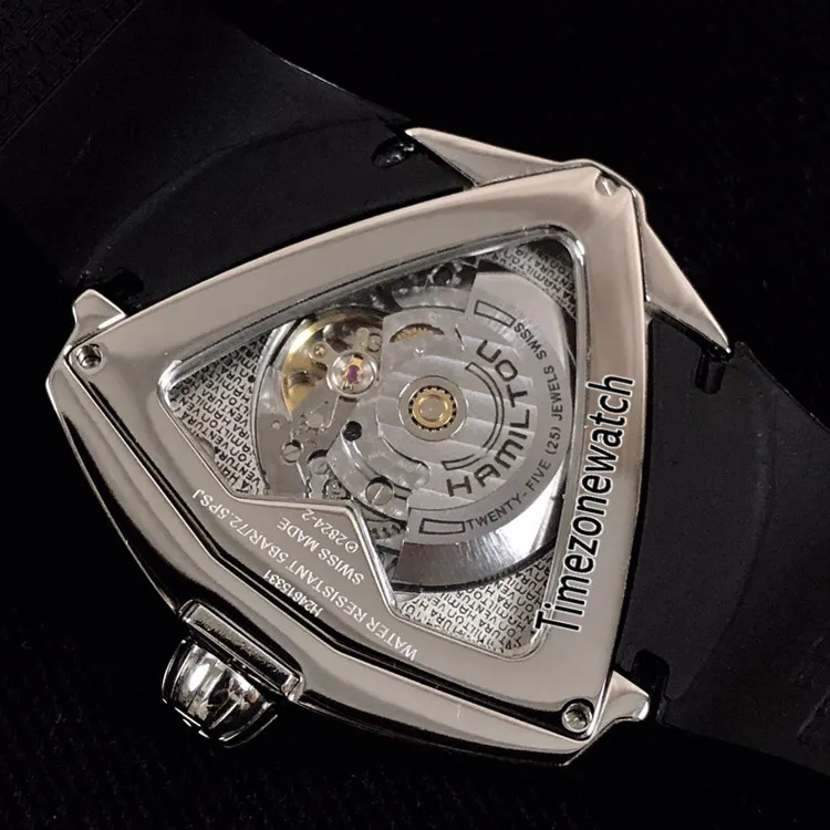 Ventura H24585331 XXL Auto Adventure And Concept Design Dreieckiges Stahlgehäuse Schwarzes Zifferblatt A2824 Automatische Herrenuhr Kautschuk Timezonew261w