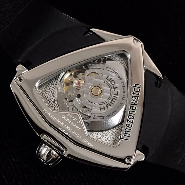 Ventura H245853331 XXL Auto Przygoda i koncepcja Trójkąt stalowa stalowa obudowa czarna tarcza A2824 Automatyczne męskie zegarek guma TimeZonew160B