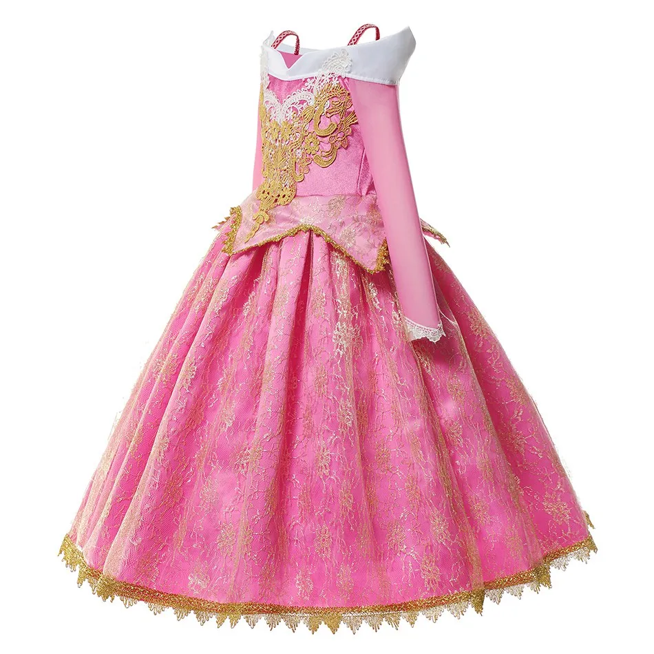 Girls Deluxe Princess Costume Long Sleeve Sleeping Beauty Pageant Party Gown Children Fancy Dress Up Frocks For birthday party by DHL send