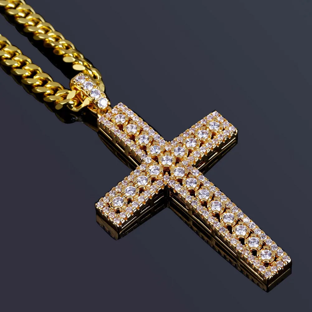 Hip Hop Jewelry Designer Halsband Iced Out Pendant Mens Cuban Link Chain Gold Diamond Cross Pendants Luxury Bling Charms Wedding R294G