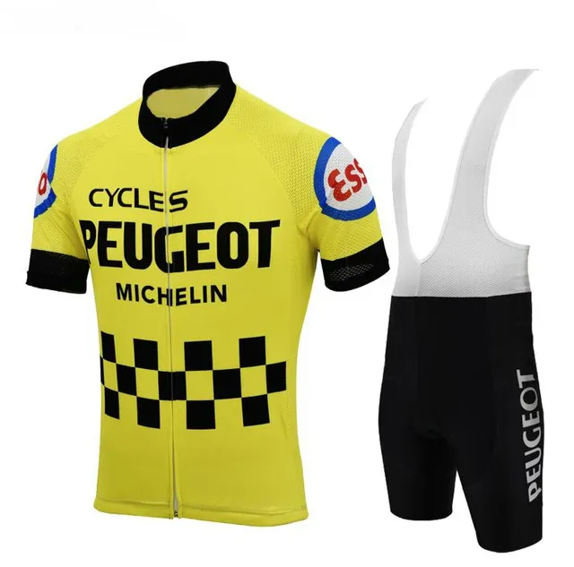 Molteni Peugeot NOUVEAU Homme Blanc Jaune Vintage Maillot De Cyclisme Ensemble À Manches Courtes Vêtements De Cyclisme Vêtements D'équitation Costume Vélo Porter Shor2047