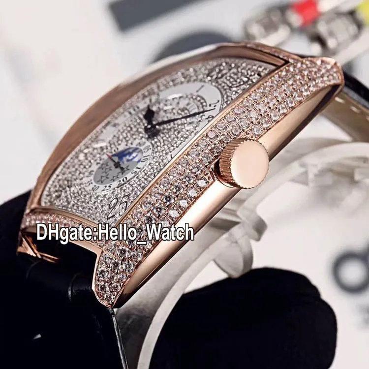 Ny Cintree Curvex Heure Sauutante 8880 H IR L Automatisk herrklocka Gypsophila Dial Rose Gold Diamond Case Läderband Watches He275s