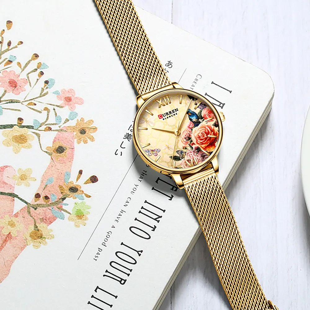 Женские часы CURREN, новый модный дизайн, женские часы, повседневные элегантные женские кварцевые наручные часы с браслетом из нержавеющей стали2773