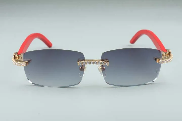 Date 3524012-13 gros diamant lunettes de soleil lunettes en bois rouge pièce carrée lunettes de mode hommes et femmes sans limites 2633