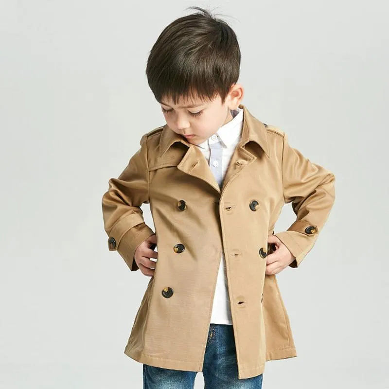 Abrigo de tenca vintage para bebé, ropa de diseñador para niño y niña, chaqueta a prueba de viento, cortavientos británico con doble botonadura, cuello vuelto, botón Bel6175987