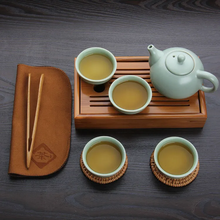 Bandeja de té de bambú tradicional china, tablero de té de bambú sólido, taza de kung fu, tetera, bandeja artesanal, juego de té de cultura china, preferencia 312v