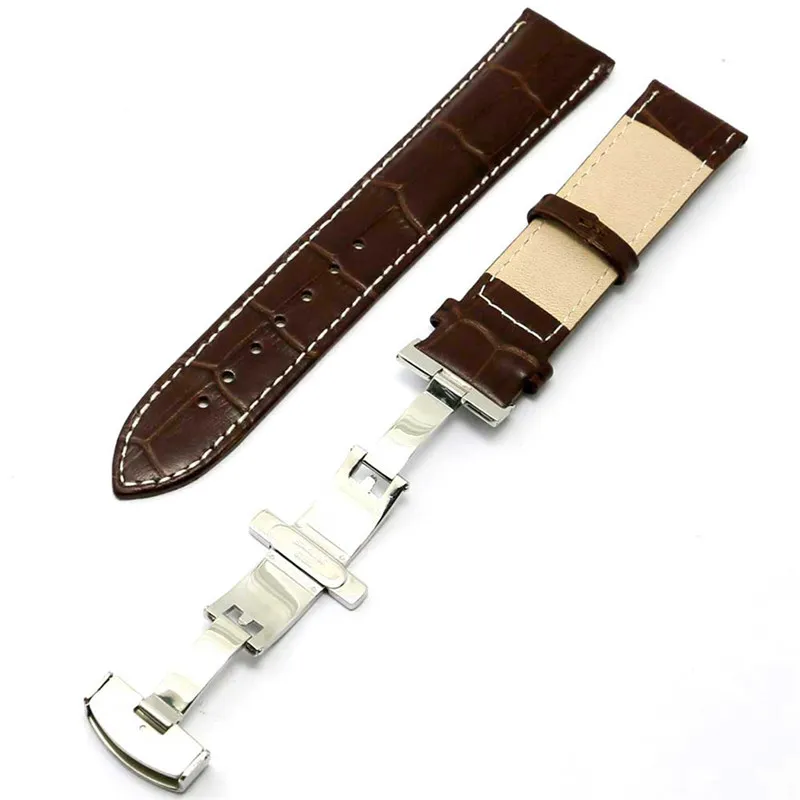 Hoge kwaliteit 18mm 20mm 22mm Zwart Bruin Lederen Horlogeband Horlogeband Vervanging Armband Lente Bars Drukknop Verborgen Cl244L