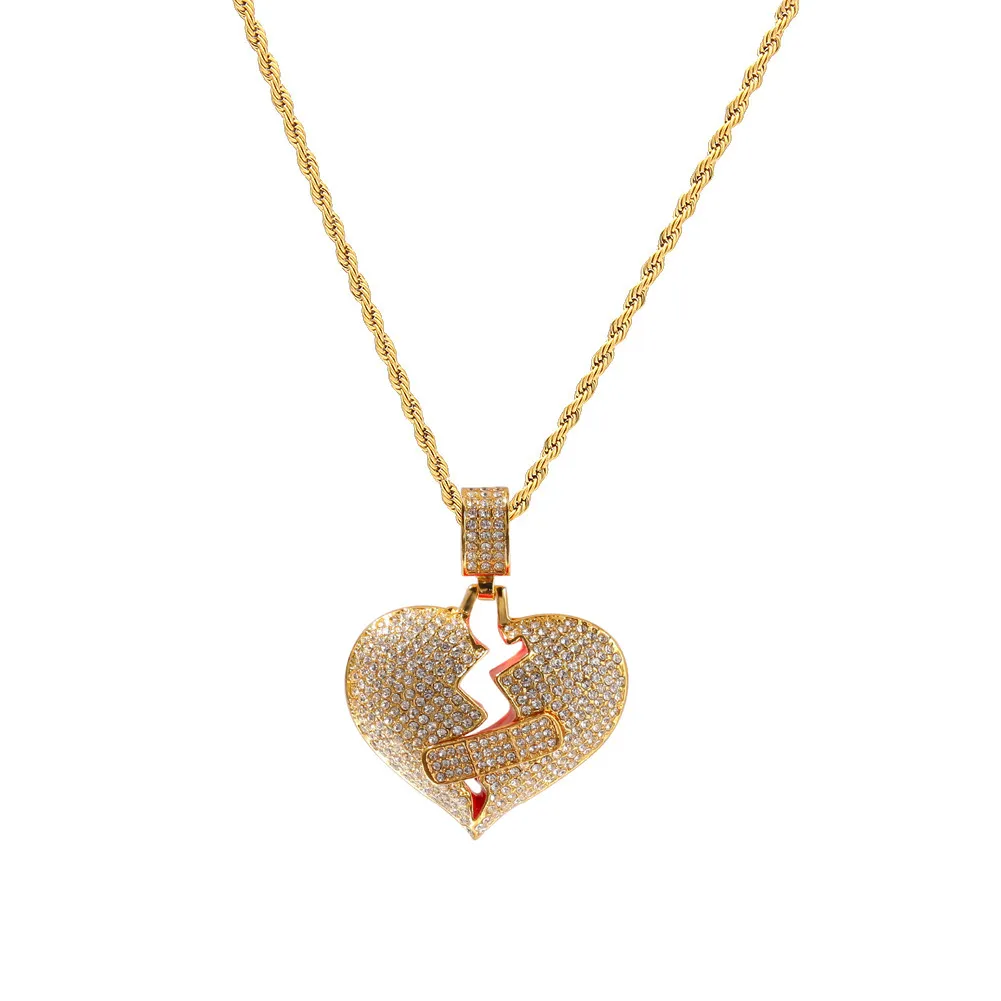 Fashion Broken Heart Bandage Necklace Pendant Statement Gold Silver Plated Hip Hop Men's Jewelry Gift Drop 219u