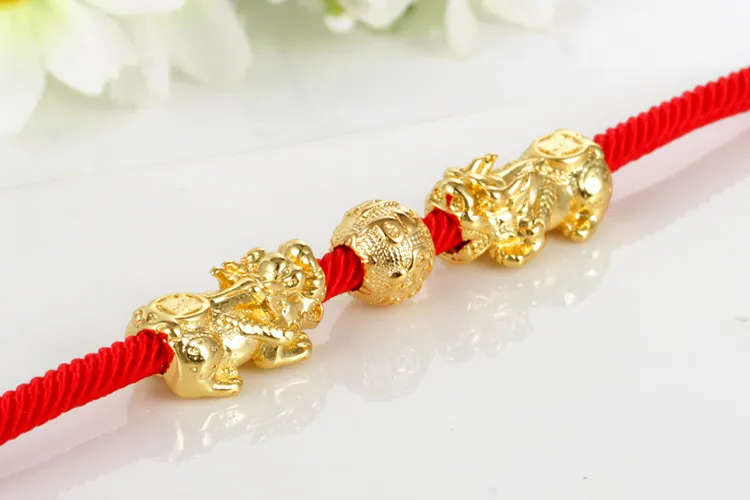 HW01 new 24k gold double pixiu bracelet red rope lucky men and women bracelet248w