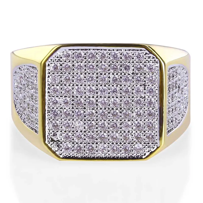 Hip Hop Iced Out Zircon Diamond Rings 18K Gold Plated Mens Finger Party Jewelry Gift Size 7-112877
