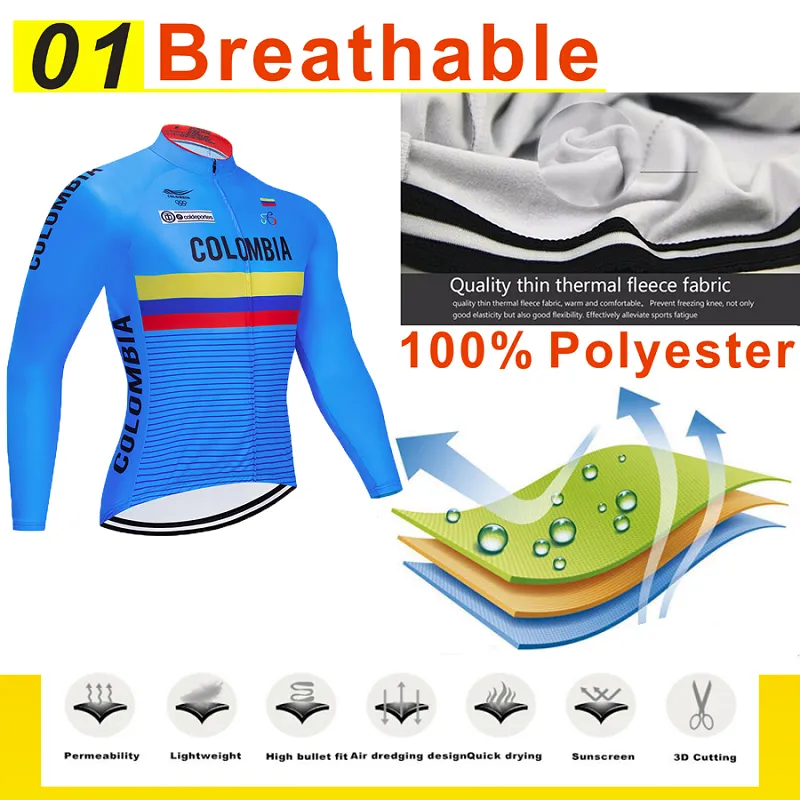 Conjunto de camisa de ciclismo de inverno 2020 Pro Team COLOMBIA Roupa de ciclismo de lã térmica Ropa ciclismo Invierno MTB bicicleta camisa bib calças 9540671