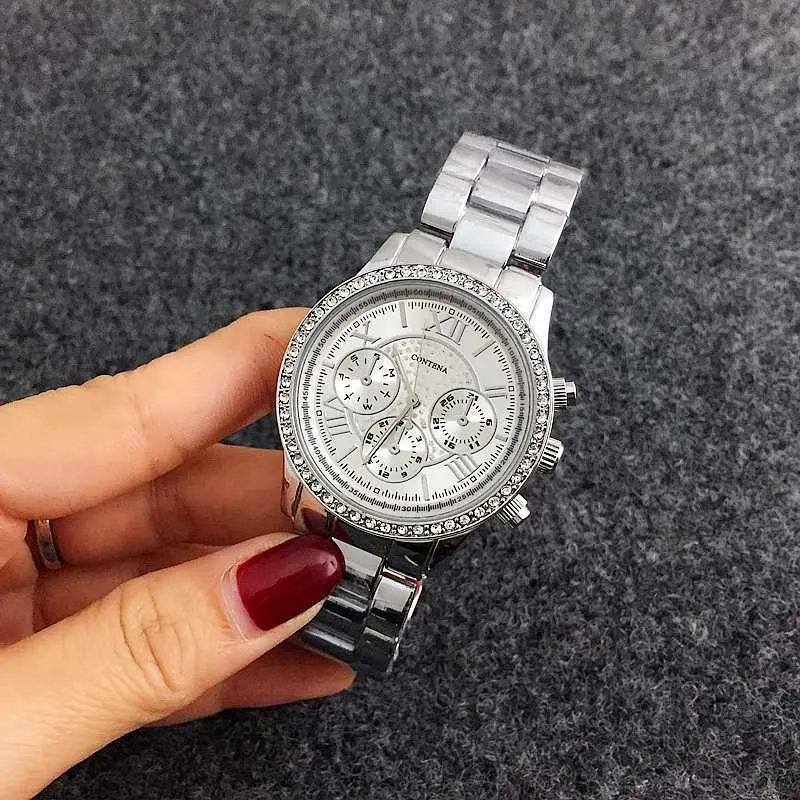 CONTENA argent femmes montre haut de gamme femmes montres mode diamant dames montre en acier inoxydable horloge zegarek damski2848