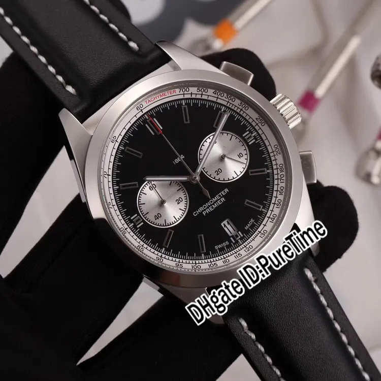 New Premier B01 AB0118221G1P2 VK Quartz Chronograph Mens Watch Steel Case White Dial Subdial Black Leather White Line Pureti220G