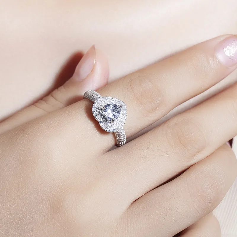 Eternal Real Solid 100 % 925 Sterling Silber Verlobungs-/Hochzeitsringe für Frauen LOVE Heart 1 87ct simulierter Diamantring Schmuck si329h