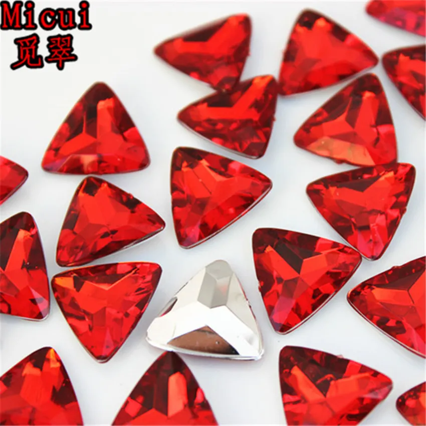 Micui 100 stcs 15 mm mix kleur driehoek kristallen steentjes pointeback fancy stenen acryl rhinestones strass crystal stenen applique271o