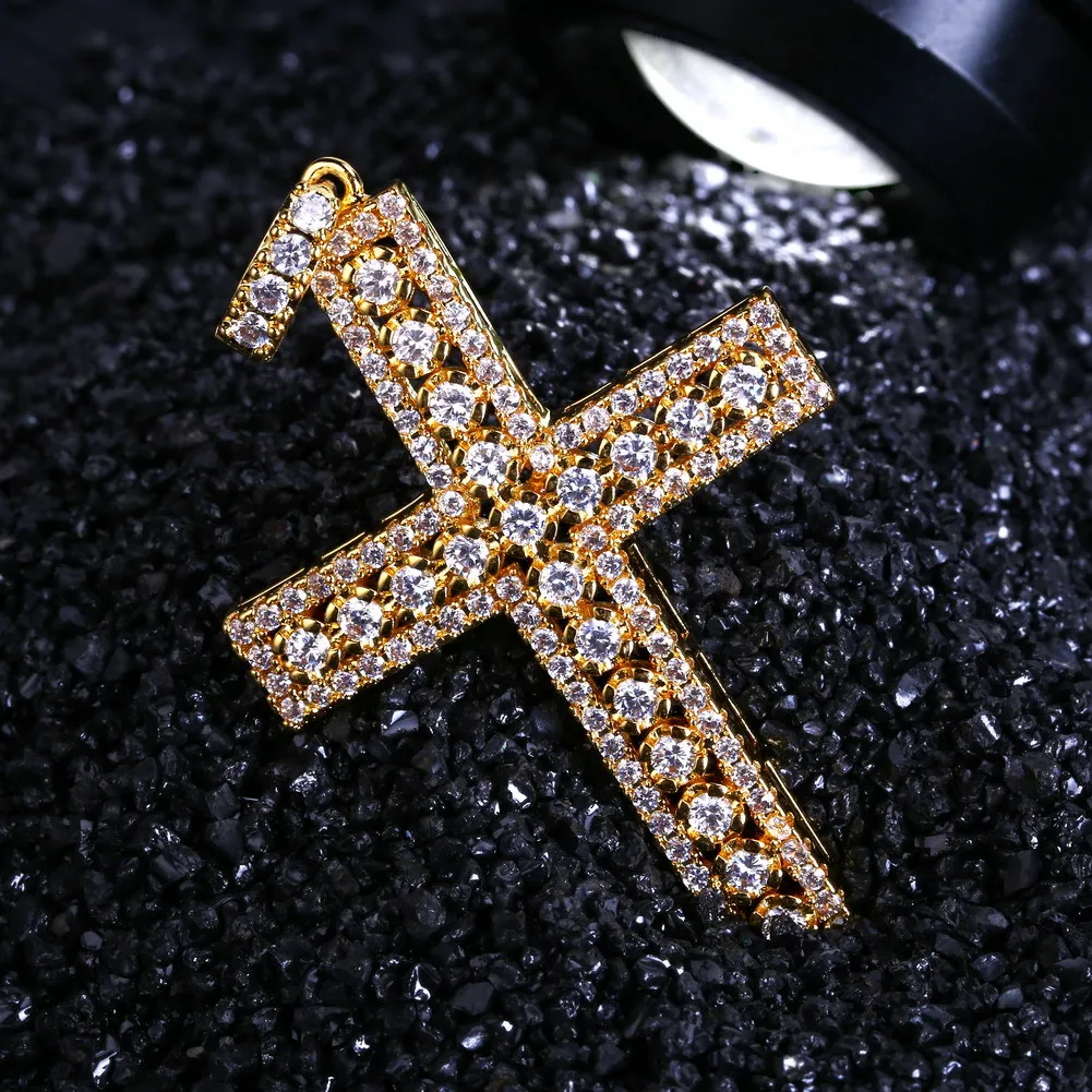 Hip Hop Jewelry Designer Necklace Iced Out Pendant Mens Cuban Link Chain Gold Diamond Cross Pendants Luxury Bling Charms Wedding R235w