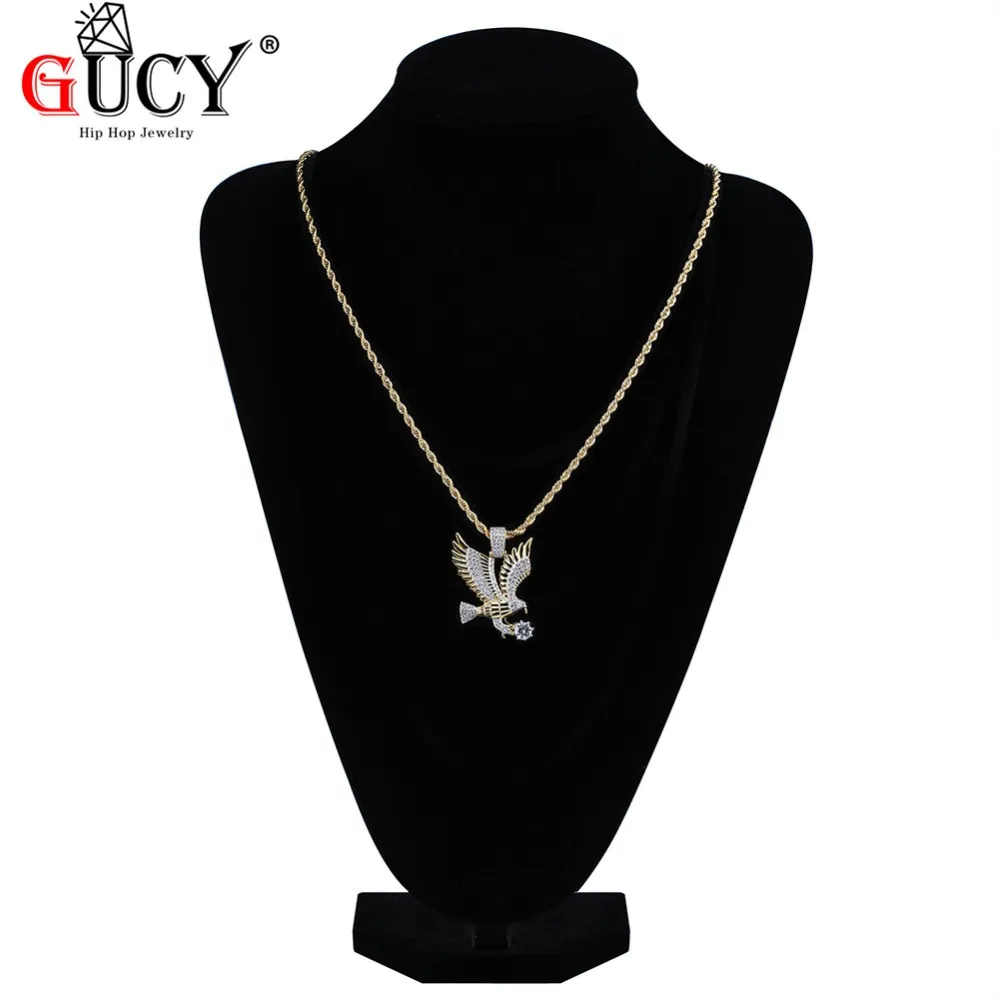 Anhänger Halsketten Gucy Hip Hop Eagle Halskette Goldfarbe plattiert Kupfer All Out Micro a gepflastertes Cz Stones Herren Charme Schmuck256Q