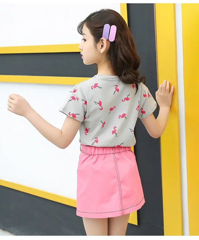 New Girls Summer Cotton tops Cotton T shirt Jeans shorts two piece set kids outfits Costumes ensemble fille 6 8 10 12 14 Years T608428987