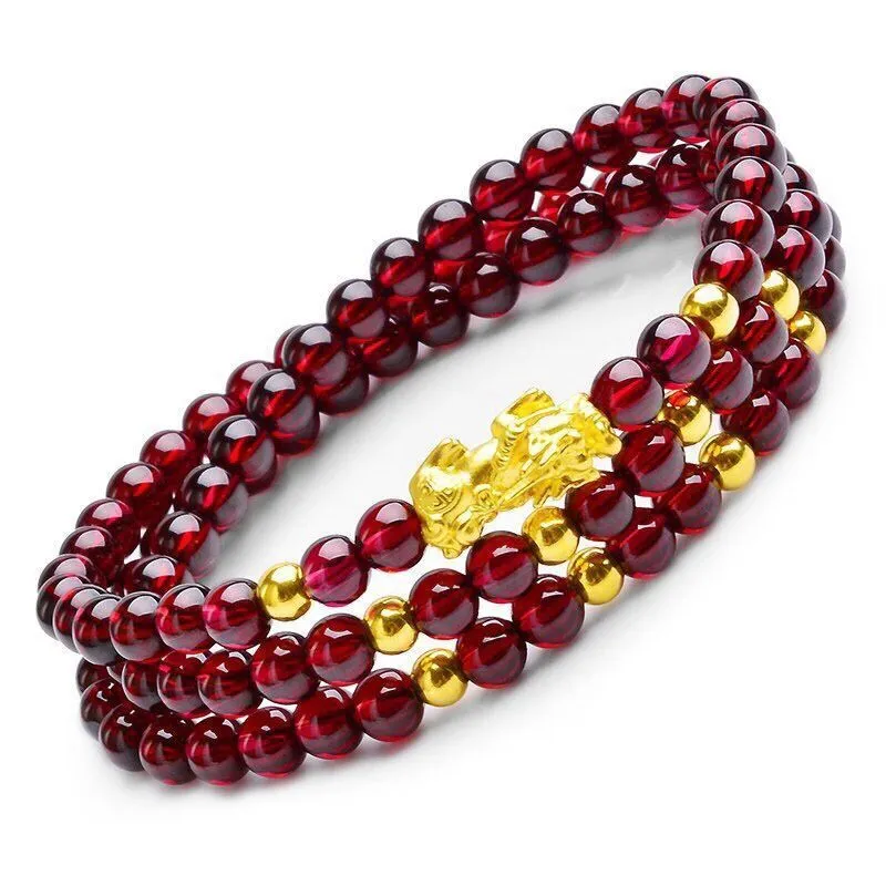 YJX01 garnet pixiu bracelet single ring couple models multi-layer rose pixiu bracelet new249Z