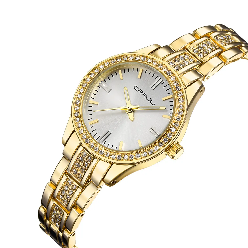 CRRJU Лидирующий бренд часы Кварцевые наручные часы со стразами Водонепроницаемые женские часы Женские роскошные часы Relogios Female215j