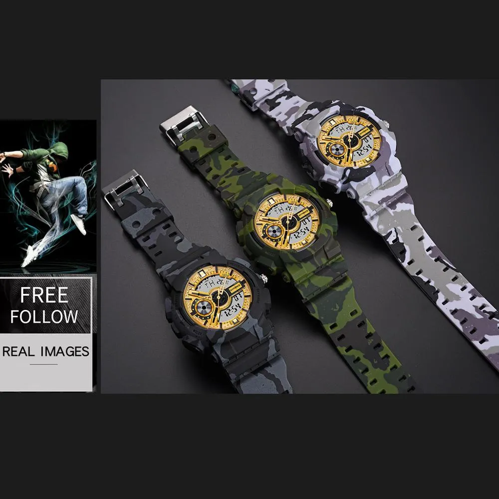 PANARS новые военные цифровые часы, камуфляжные спортивные часы на открытом воздухе с двойным дисплеем, электронные водонепроницаемые часы для мужчин2193
