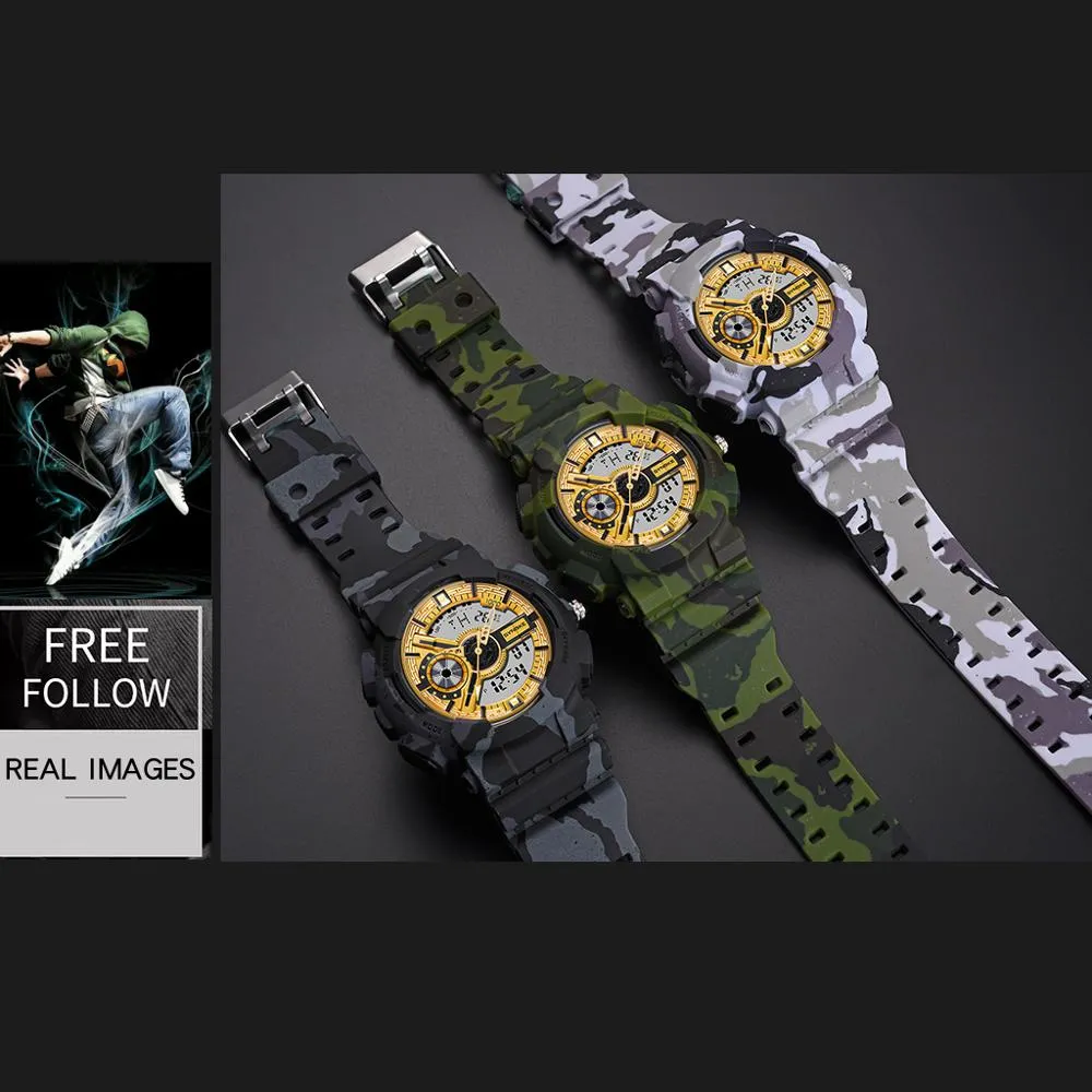 PANARS nuevo reloj Digital militar camuflaje deportes al aire libre doble pantalla electrónica medidor impermeable relojes para Men303z