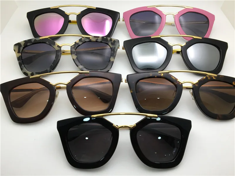 Entièrement nouvelles lunettes de soleil spr 09Q lunettes de soleil de cinéma revêtement miroir lentille lentille vintage style rétro cadre carré or milieu femmes des2241