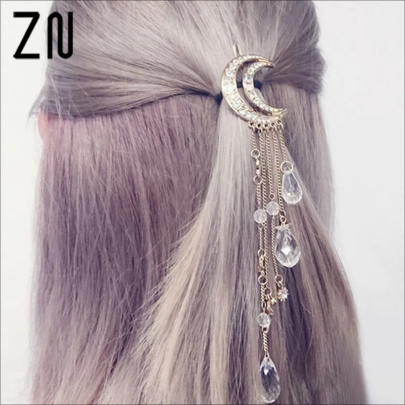 Zn Encantador Crystal Moon Hair Clip Borlas A
