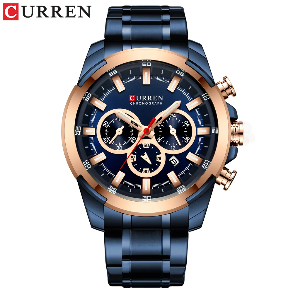 CURREN mode décontracté montres en acier inoxydable hommes montre-bracelet à Quartz chronographe montre de sport pointeurs lumineux horloge Male248M