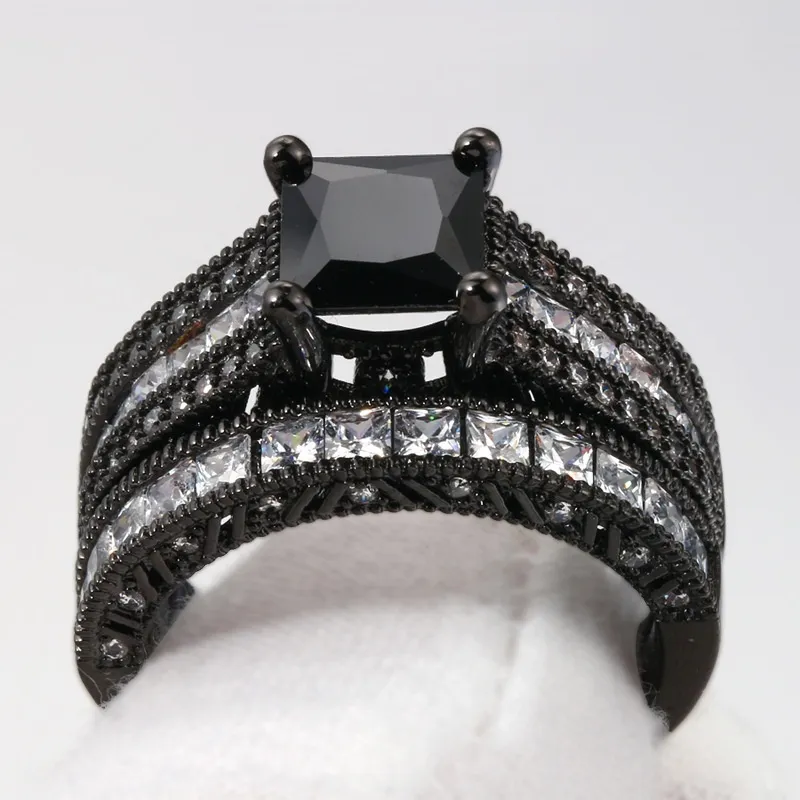 Парное кольцо — мужское кольцо из титановой стали Dragon диаметром 8 мм и женское свадебное кольцо из черного золота 10 карат с черным бриллиантом и драгоценным камнем W260i