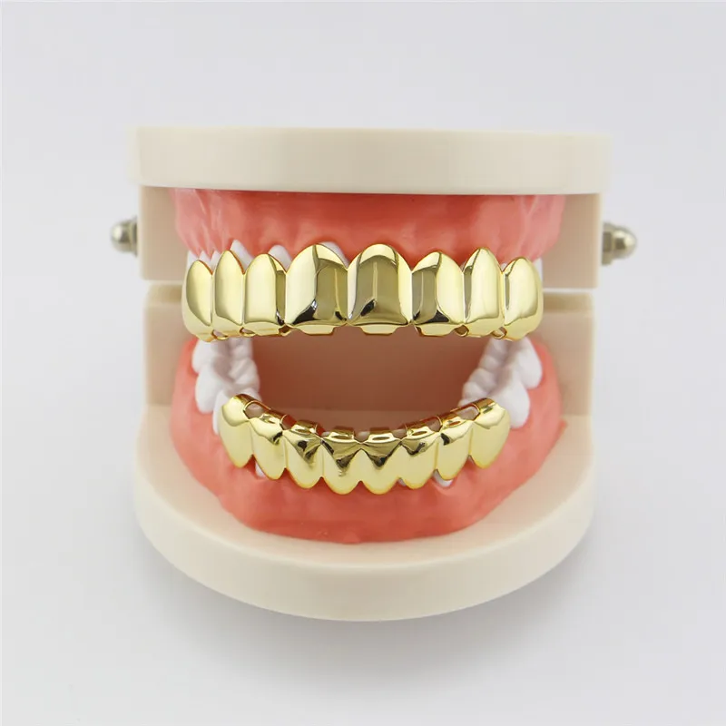 Hip Hop Gold Teeth Grillz Bottom 8 Shows Shows Cosplay Cosplay Vampire Tooth Caps Rapper Party Jewelry Gift Xhyt1007284i