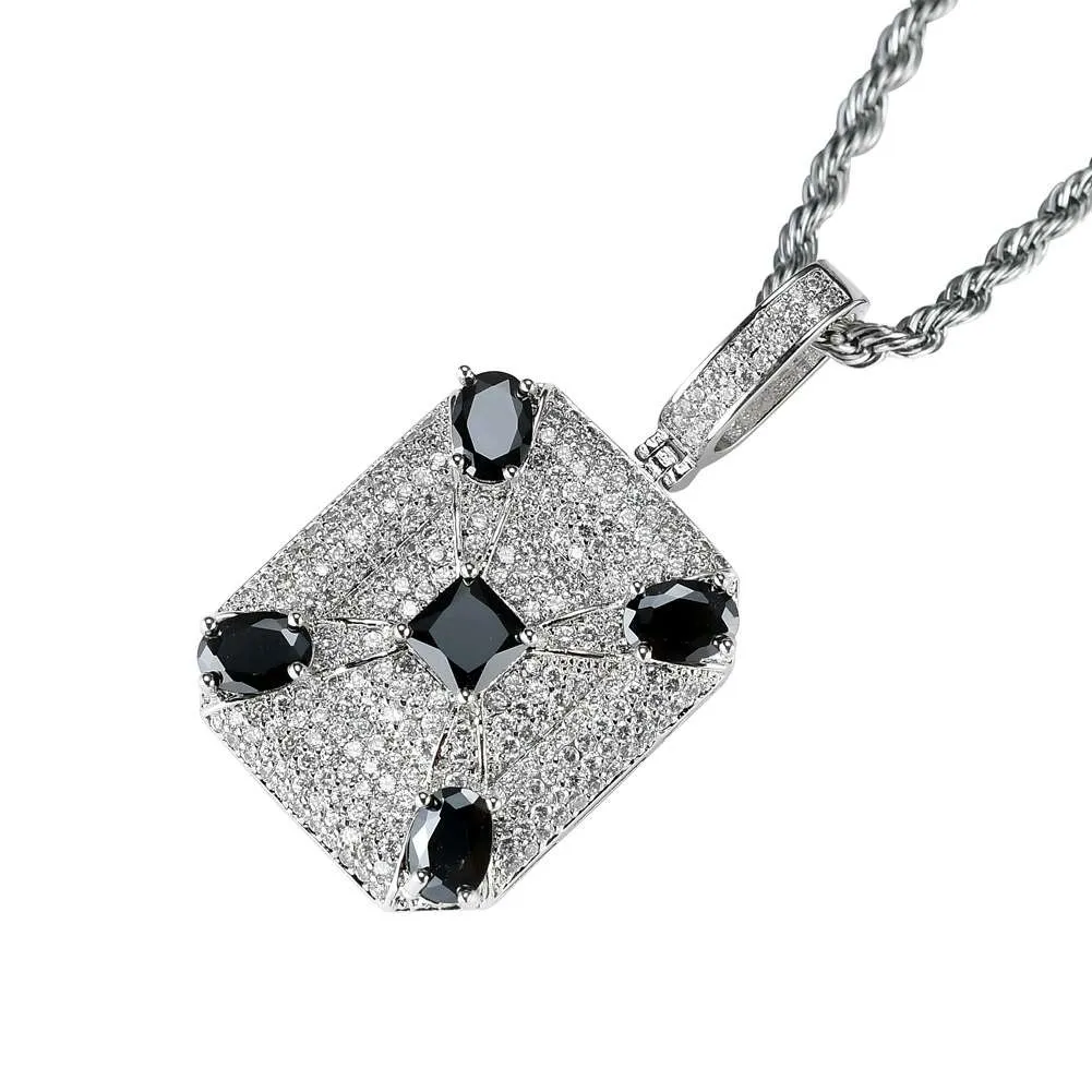 Moda - colares de pingente de pedra preciosa preta para homens diamantes quadrados ocidentais colar de luxo real banhado a ouro cobre zircões cubano ch300q