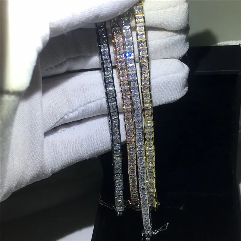 Vecalon 4 Farben Tennis Armband Princess Cut Diamant Weißgold gefüllt Party Hochzeit Armbänder für Frauen Männer Jewelry2423
