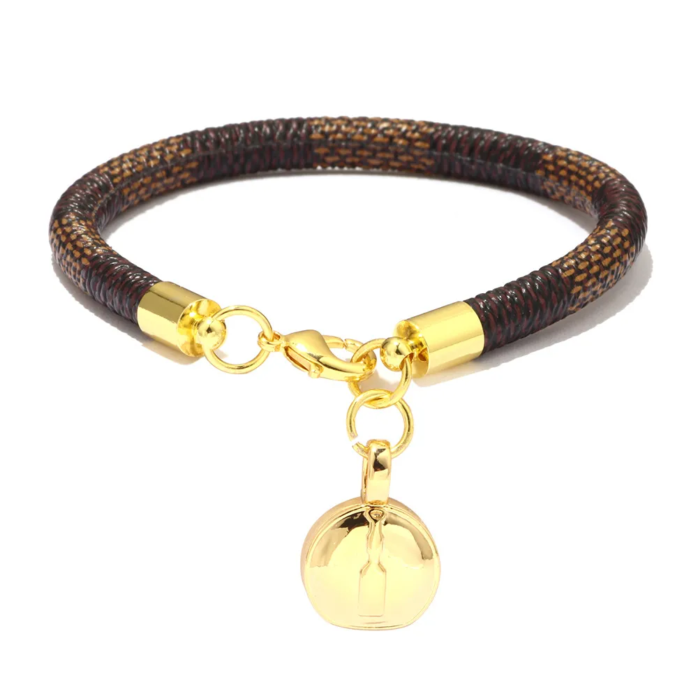 Marque En Cuir Charme Bracelets pour Femmes Plaid PU Véritable Plaqué Or Coeur Sac Pendentif Homard Fermoir Conception Bracelet De Mode Bijoux Cadeau