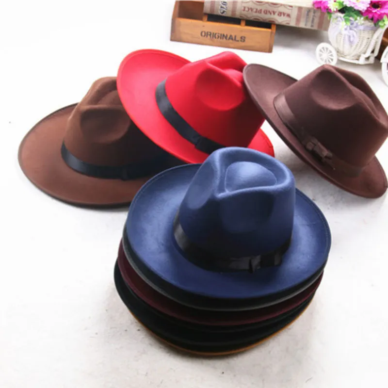 Inverno vintage quente sol-sombra panamá fshion gangster boné duro borda larga fedora trilby feltro chapéu britânico estilo mulheres homens d19011102