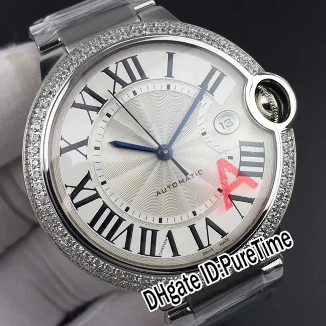 Nieuwe V6F WE9009Z3 ETA A2824 automatisch herenhorloge diamanten bezel witte getextureerde wijzerplaat zwarte Romeinse markeringen stalen armband editie 323F