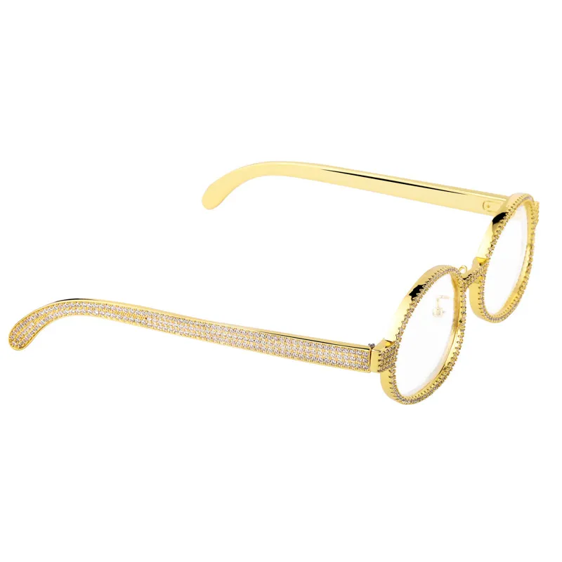 نظارات الماس الكاملة مجوهرات الماس المجوهرات مكعب الزركونيا الأزياء الهيب هوب فضية سبيكة الذهب المادة مرآة عادية 293F