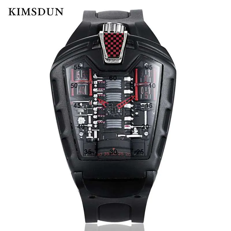 KIMSDUN Moda da uomo Tendenza Personalità Classico Orologio al quarzo Racing Quadrato Cinturino in silicone Orologio Sport casual Relogio238B