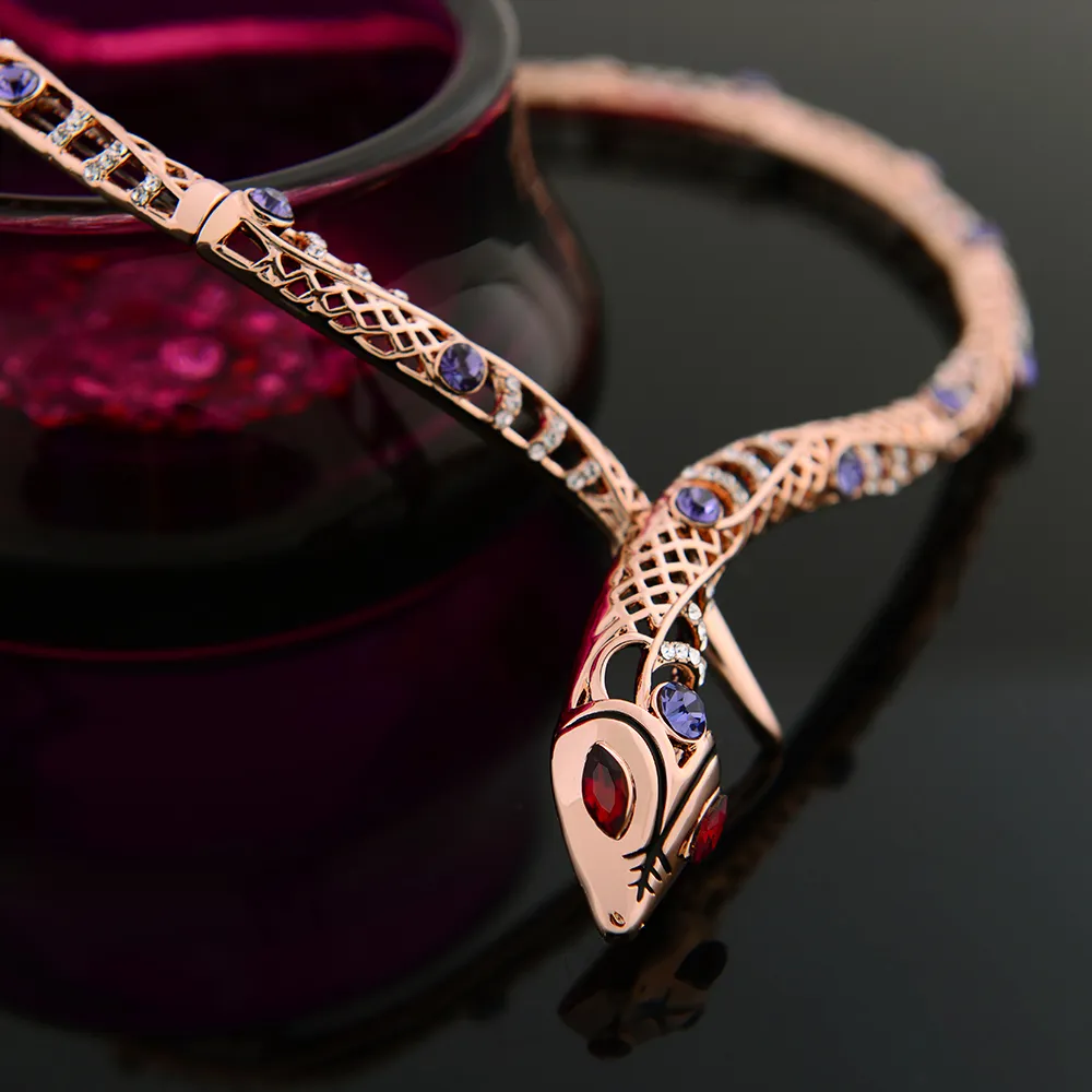 Viennois Rose Gold Color Naszyjnik wąż dla kobiet Naszyjniki dławiki kryształowy Naszyjniki