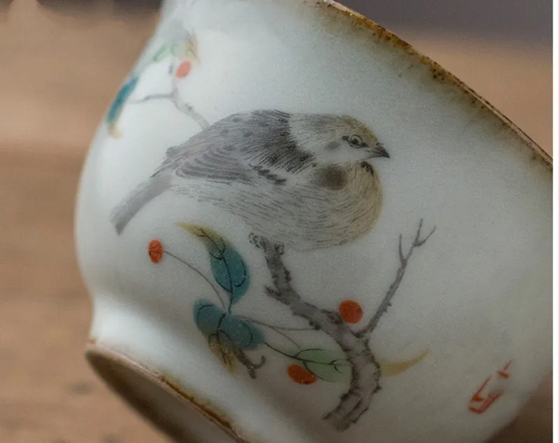 Four rétro Vintage tasse à thé Gardon oiseau tasse Ruyao 100ml porcelaine peinte à la main tasse à thé Service à thé pigmenté bol à thé Drinkware277d