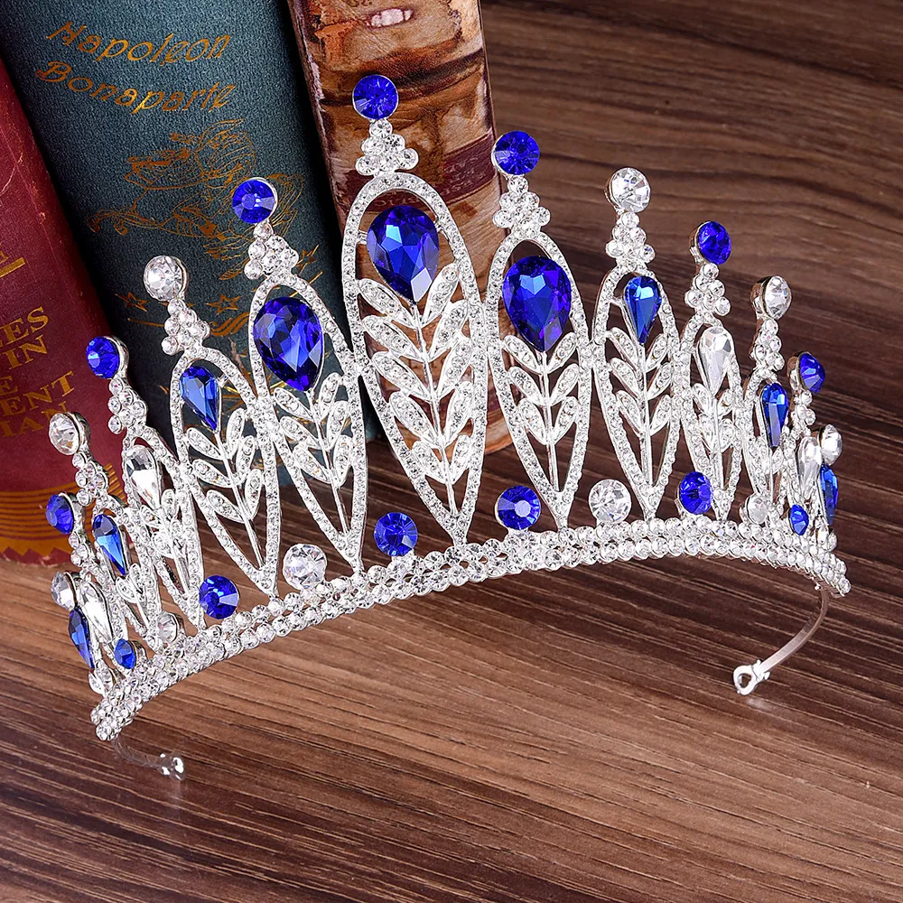 KMVEXO Barok Goud Zilver Bladeren Kristal Steentjes Bruiloft Kroon Luxe Big Queen Tiara Hoofdband voor Bruids Haaraccessoires C221G