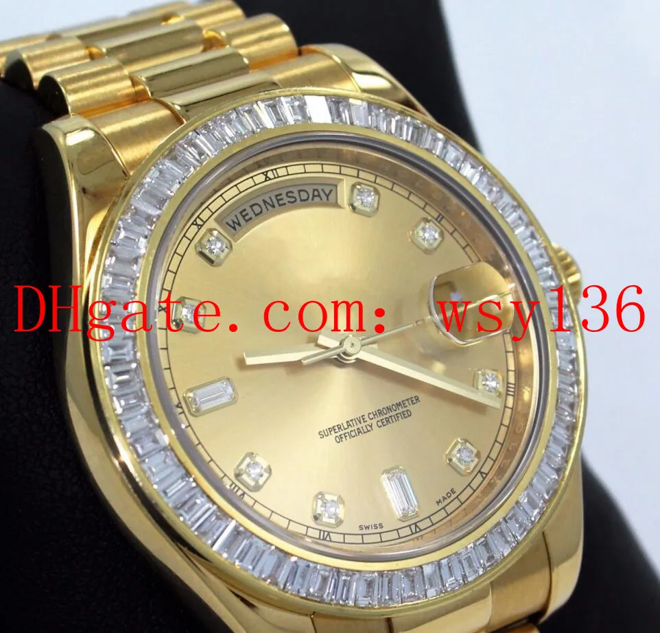 Luxury Men's Wrist Watches Day-Date II Presi 218238 18K Yellow Gold Baguettes Diamond 36mm Automatisk mekanisk rörelse Mens210s