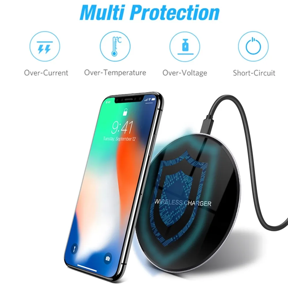 Hög kvalitet för iPhone 11 11 Pro XS Max XR X8 Mobiltelefonladdare Qi Fast Wireless Charger för Samsung 10 S9 S8 Obs 10