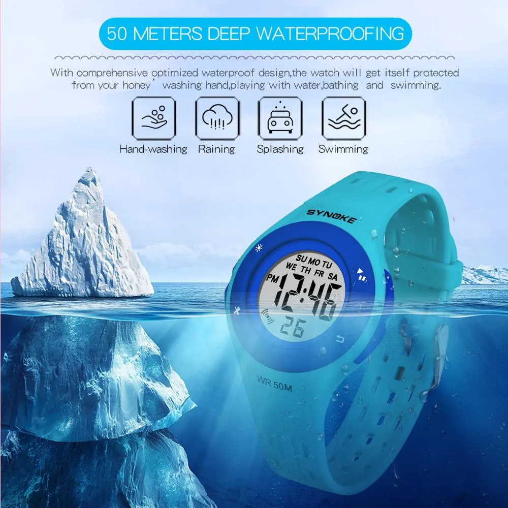 PANARS модные 5 цветов светодиодные детские часы WR50M водонепроницаемые детские наручные часы-будильник многофункциональные часы для девочек и мальчиков293l