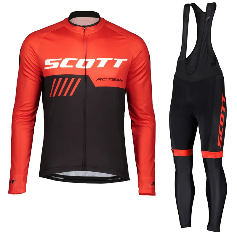 2021 Pro SCOTT Team Long Sleeve Cycling Jersey Set Men Breathable 3D Padded bib pants Mountain Bike Clothing Bicycle Sports uniform Y2104011