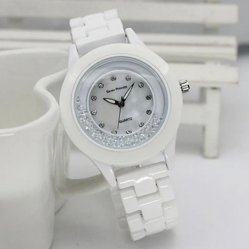 Luxe mode dameshorloge jurk keramiek dameshorloge wit eenvoudig quartz horloges studenten geschenken klok relogio feminino Y190230g