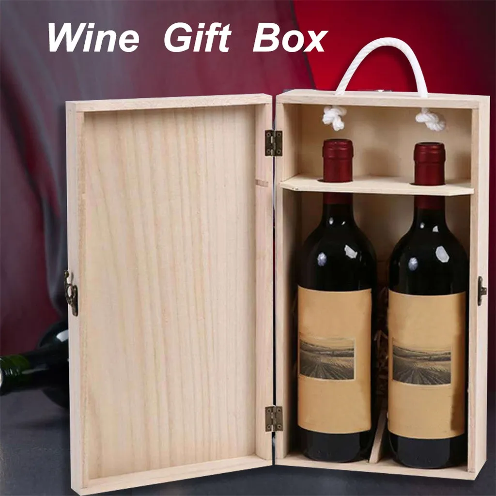 Geschenkverpackung Weinkiste aus Holz mit doppeltem Flaschengurt, Kisten, Schale, Heimdekoration, Größe 35 x 20 x 10 cm, Standard-750-ml-Flaschen, rustikal, massiv, XJ237s