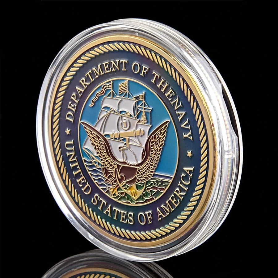 Military Challenge Coin Craft American Department Of Navy Army 1 oz Gold Plated Badge Metal Crafts WCapsule3329862