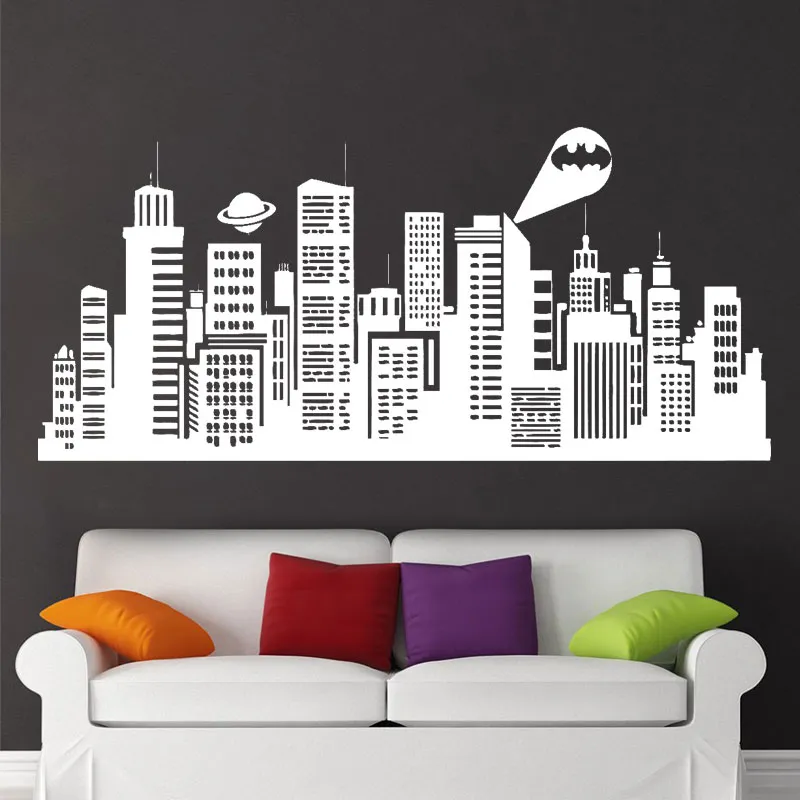 Autocollant mural en vinyle de grande taille, 132x41 cm, Batman, Gotham City, bande dessinée, décoration artistique pour chambre d'enfants, 224K